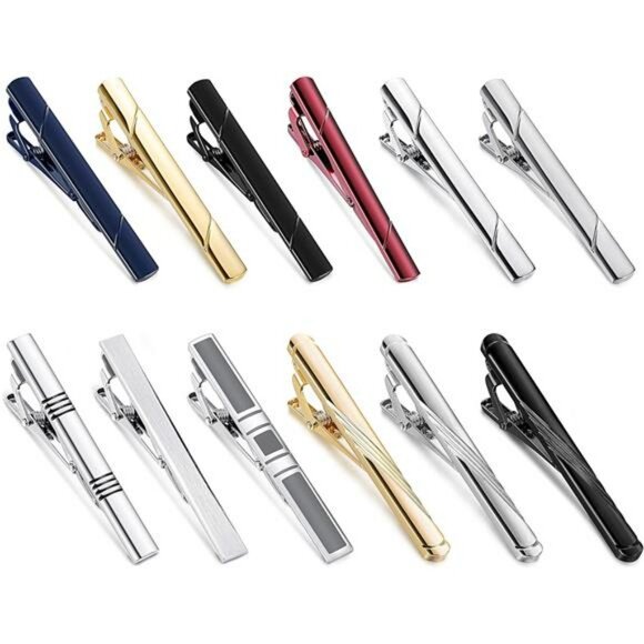 Mens Tie Clip Set Black Silver Bar Clips Wedding Business Formal Accessories - Picture 2 of 7